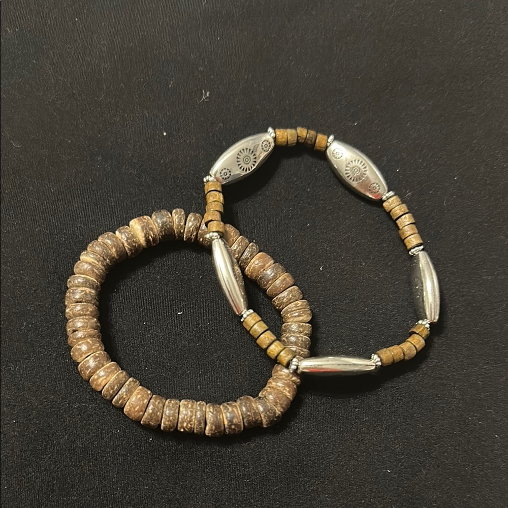 Brown and Silver Beaded Bracelet Set